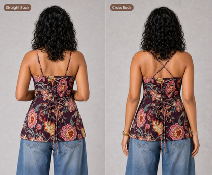 Raha Short Kurti With Corset Back In Purple Floral