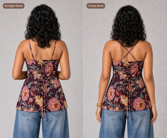 Raha Short Kurti With Corset Back In Purple Floral
