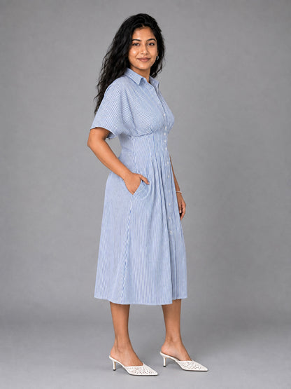 Kira Striped Shirt Dress In Blue