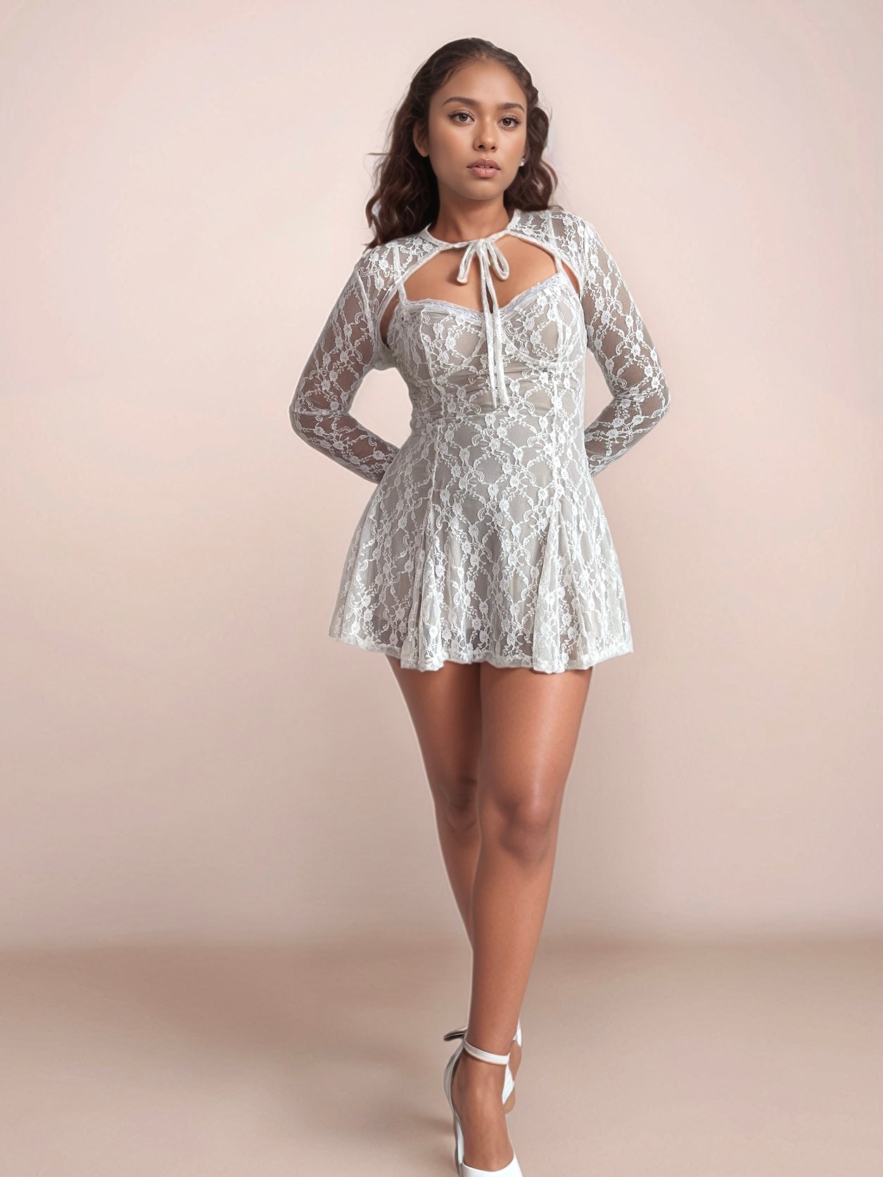 Laila Lace Mini Dress With Shrug In Summer White