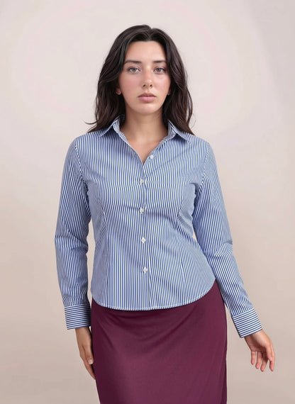Camille Striped Fitted Shirt In Blue