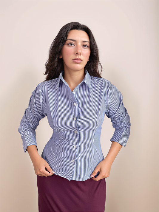 Camille Striped Fitted Shirt In Blue