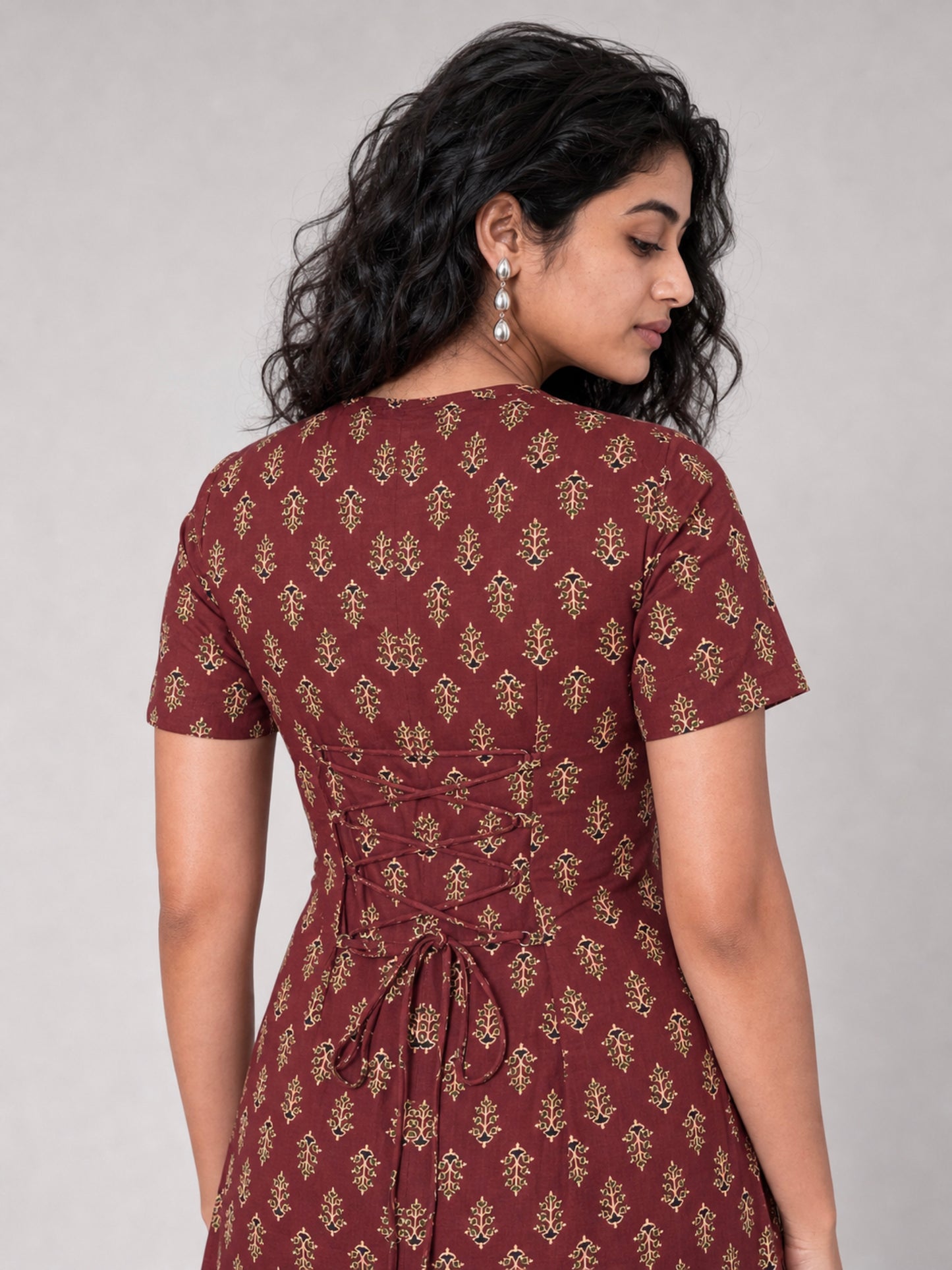 Kuhu Short Kurti With Corset Back In Chocolate