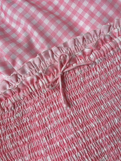 Maisie Smocked Bandeau Top In Pink Gingham