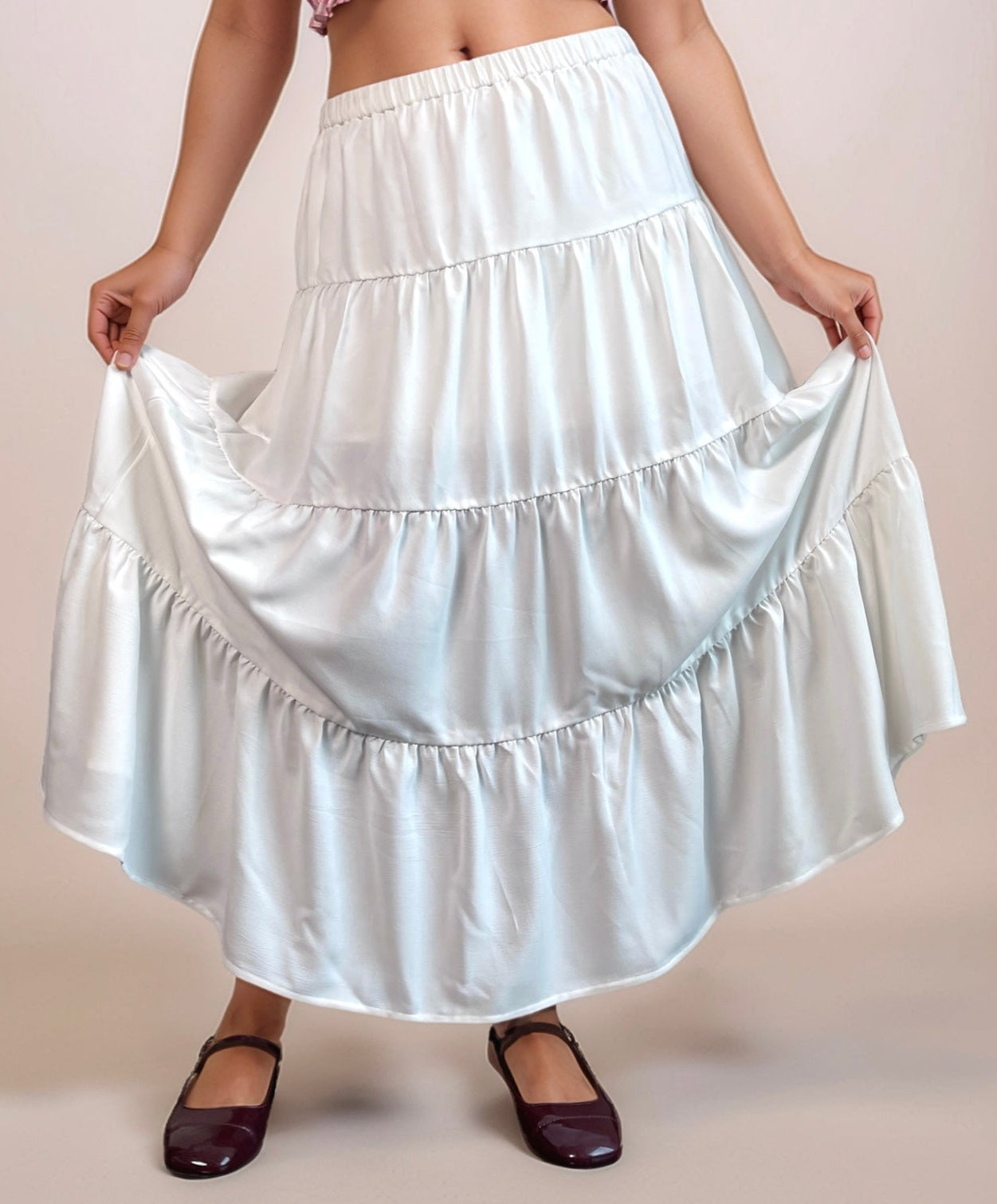 Alina Boho Tiered Maxi Skirt In White