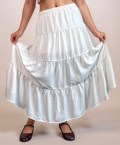 Alina Boho Tiered Maxi Skirt In White
