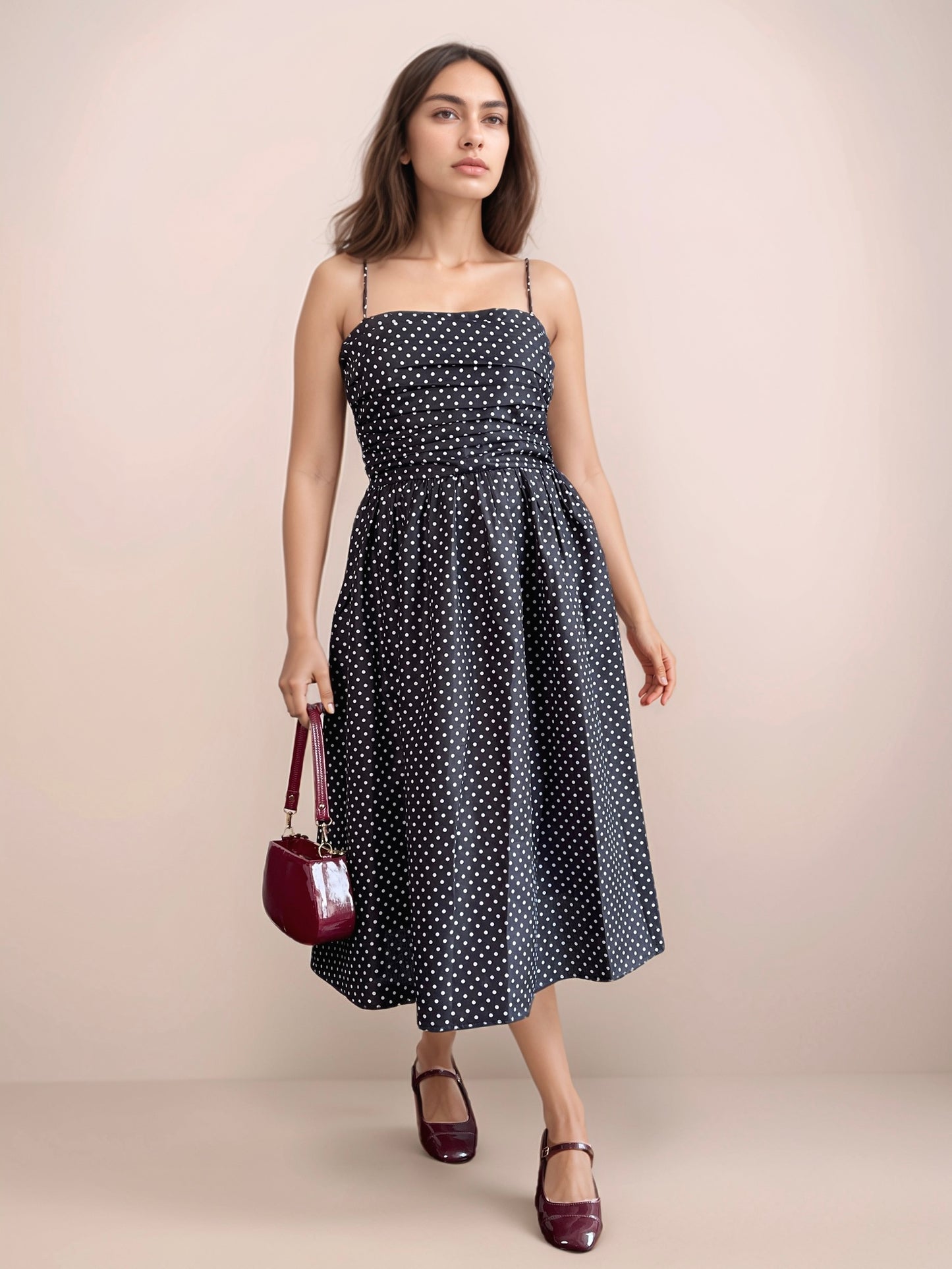 Rachel Polka Dot Dress With Gathers In Black