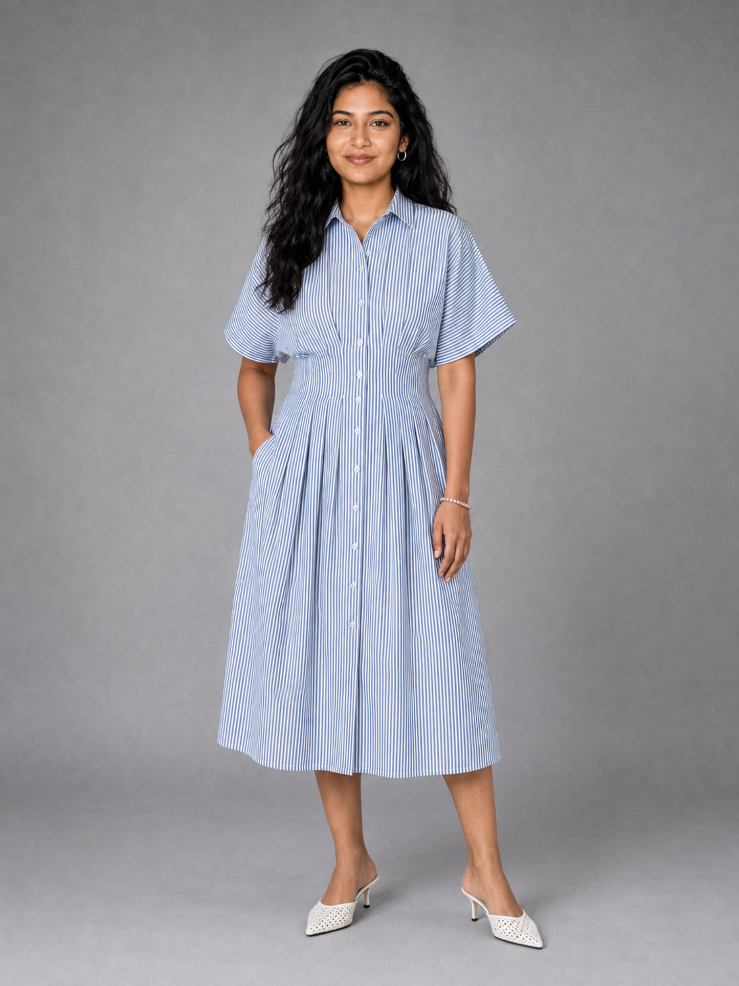 Kira Striped Shirt Dress In Blue