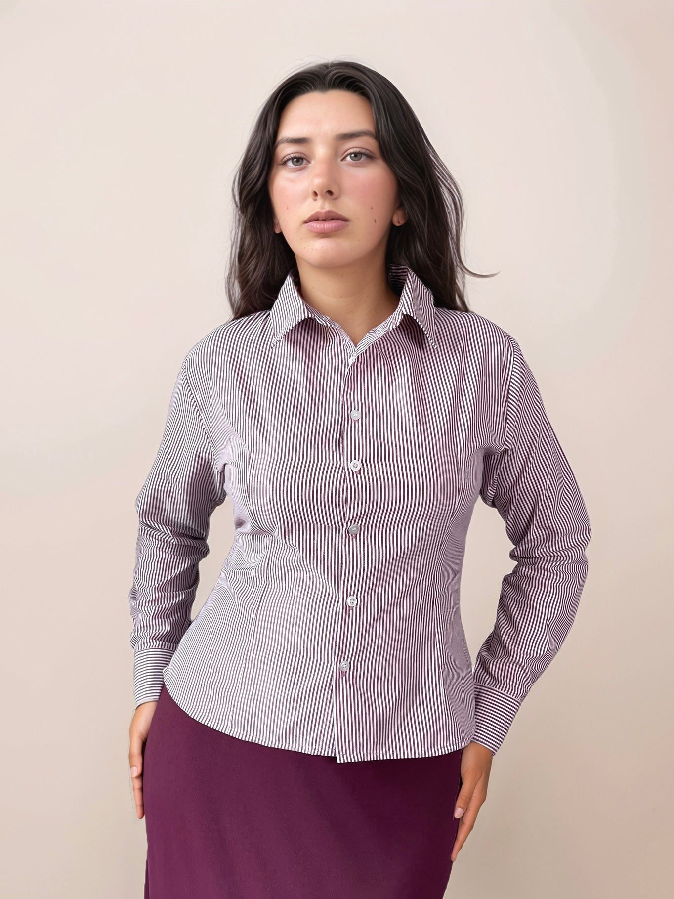 Camille Striped Fitted Shirt In Wine