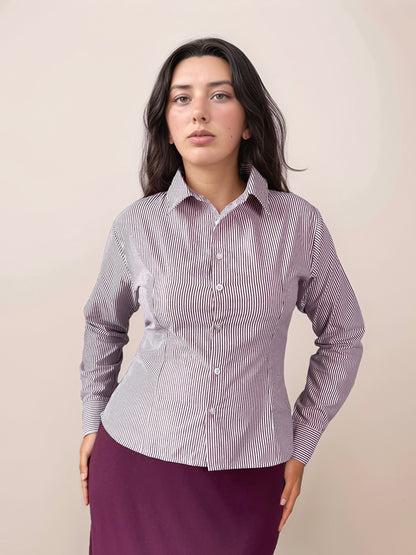 Camille Striped Fitted Shirt In Wine
