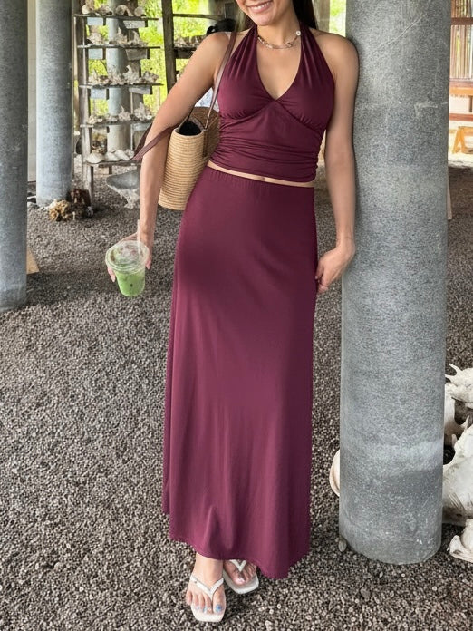 Nina Maxi Skirt In Burgundy