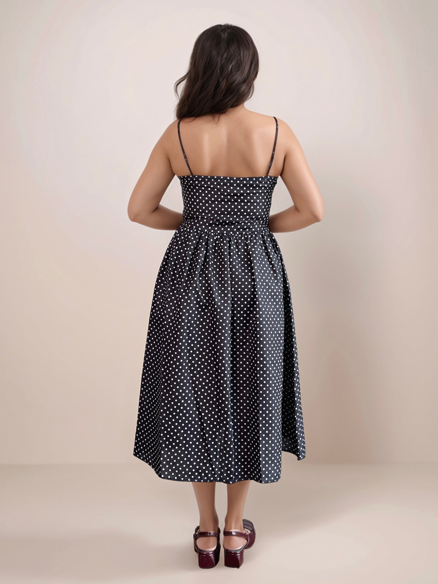 Rachel Polka Dot Dress With Gathers In Black