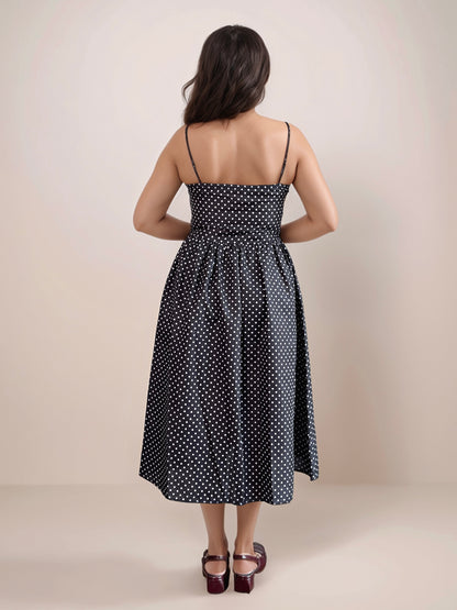Rachel Polka Dot Dress With Gathers In Black