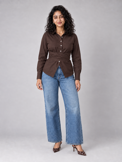 Colette Shirt With Wrap Detail In Brown