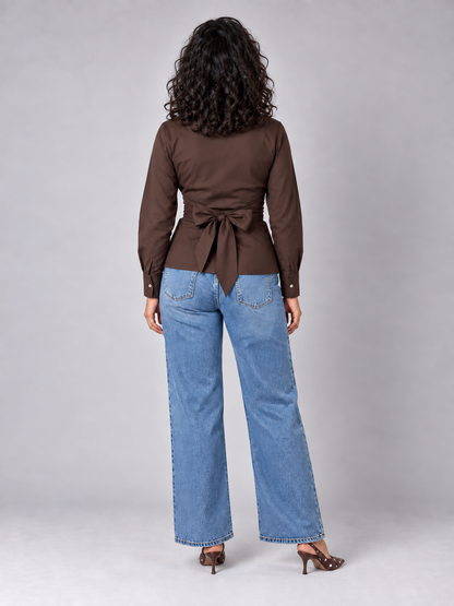 Colette Shirt With Wrap Detail In Brown