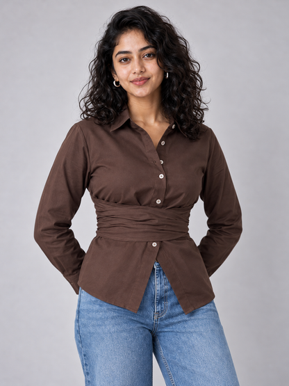 Colette Shirt With Wrap Detail In Brown
