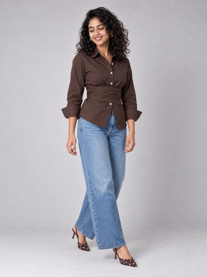 Colette Shirt With Wrap Detail In Brown