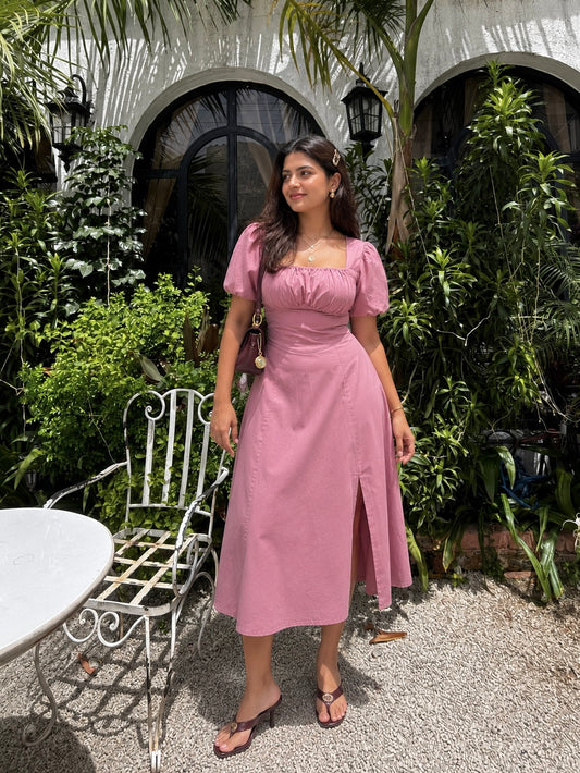 Tula Midi Dress With Basque Waist In Soft Pink