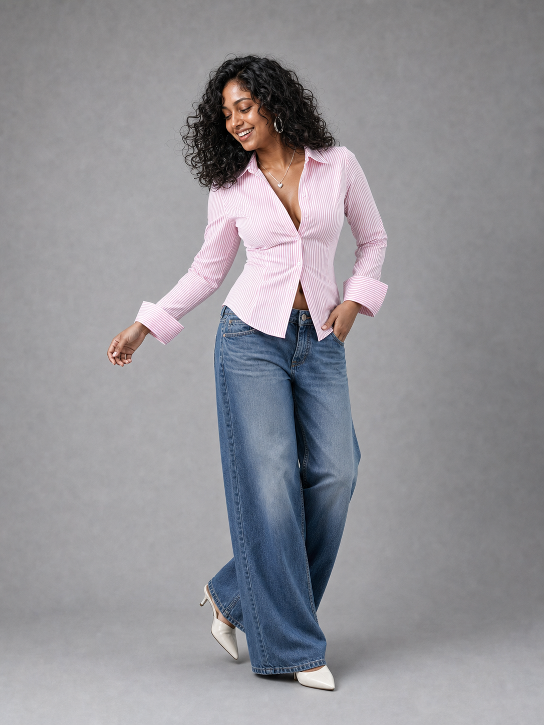 Elara Shirt With Corset Back In Pink Stripes