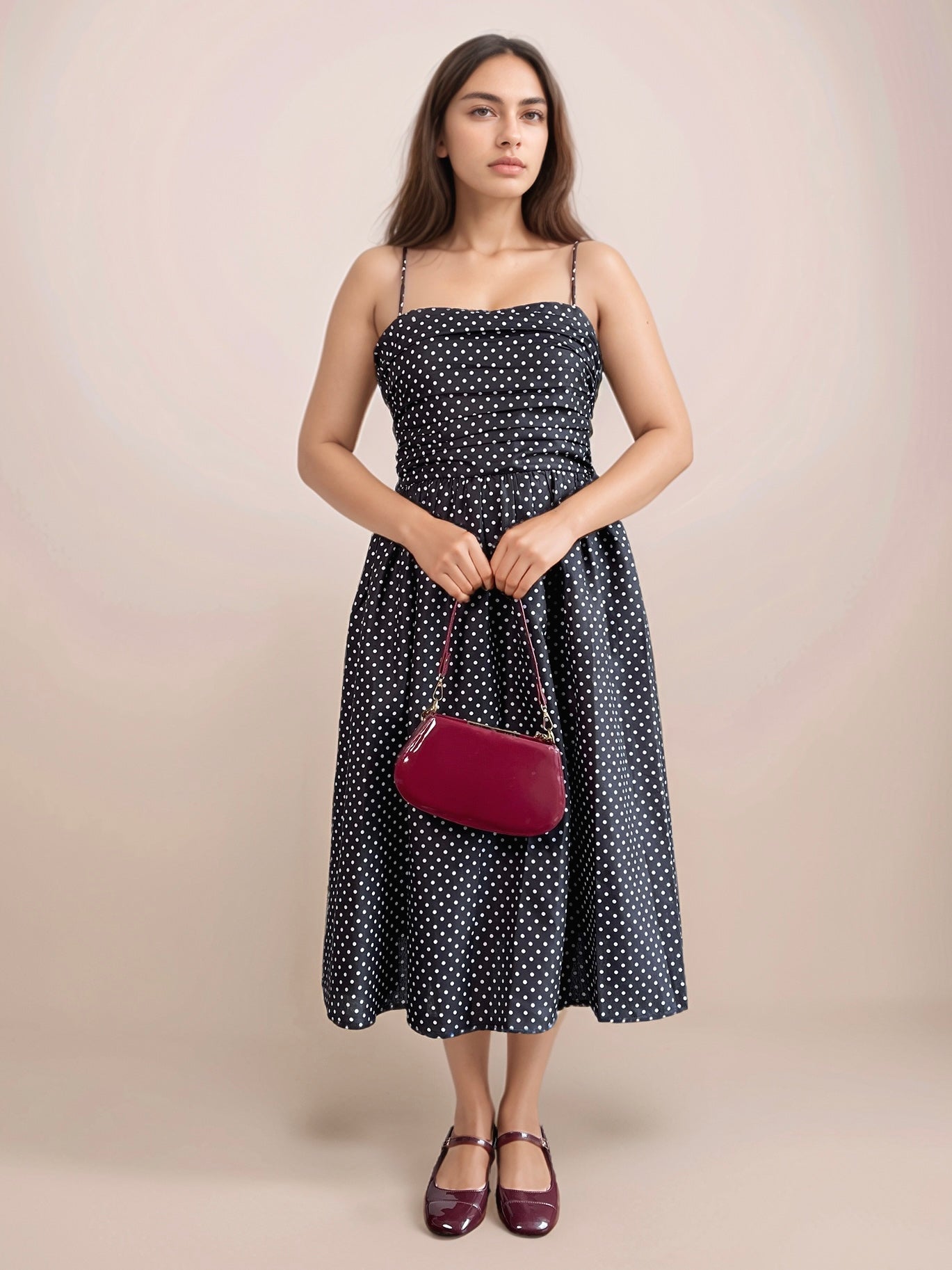 Rachel Polka Dot Dress With Gathers In Black