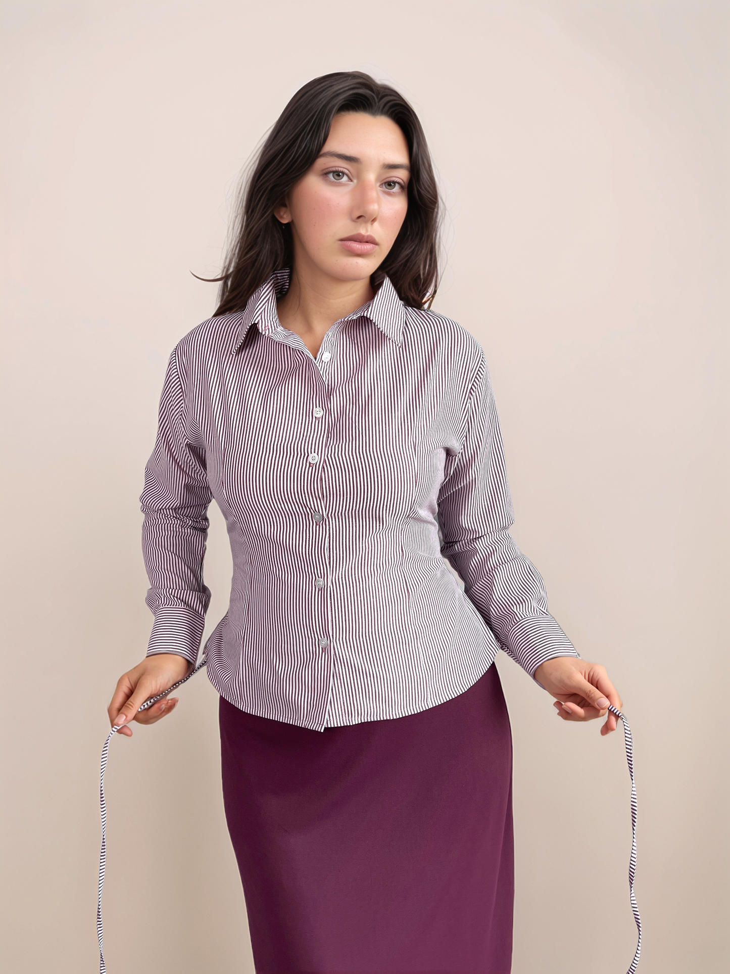 Camille Striped Fitted Shirt In Wine