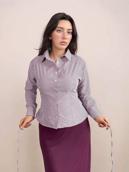 Camille Striped Fitted Shirt In Wine