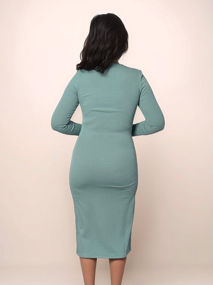 Verona Midi Rib Dress With Buckle Detail In Dusty Teal