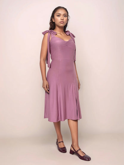 Talia Midi Dress With Tie Up Straps In Dusty Pink