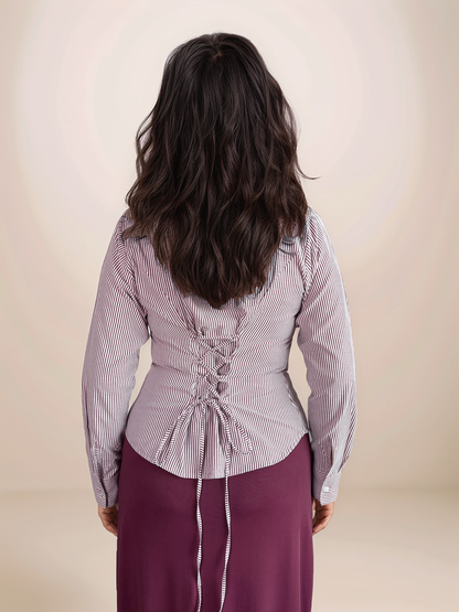 Camille Striped Fitted Shirt In Wine