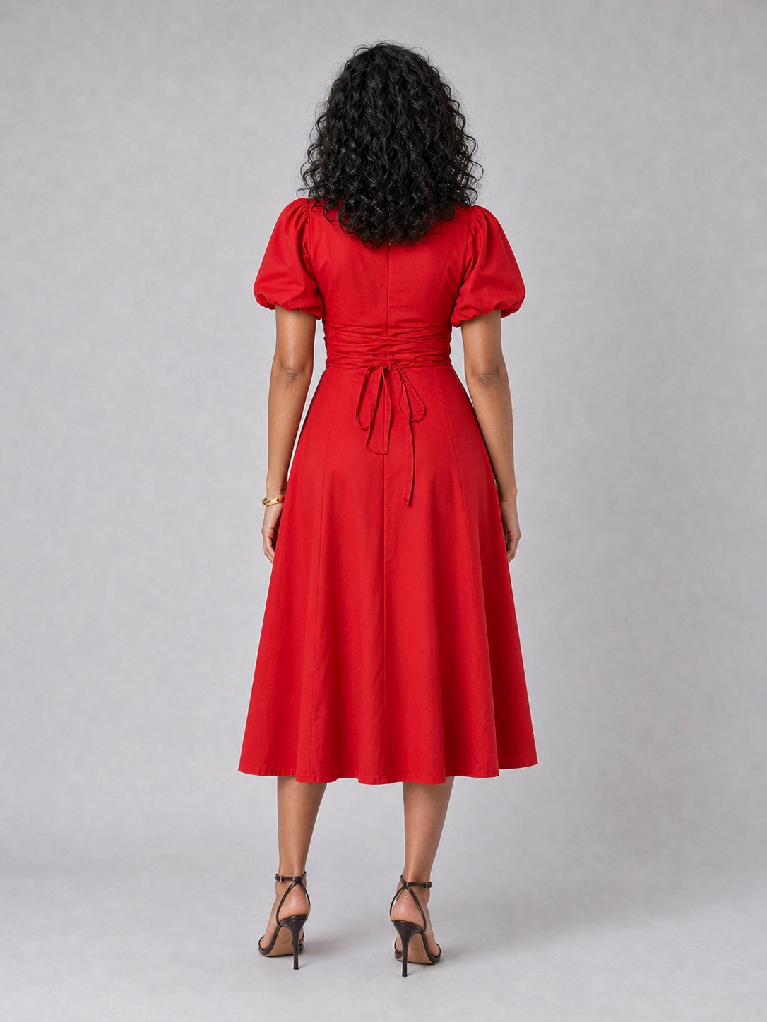 Tula Midi Dress With Basque Waist In Red