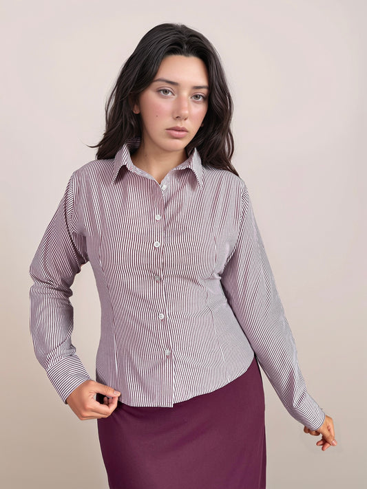 Camille Striped Fitted Shirt In Wine