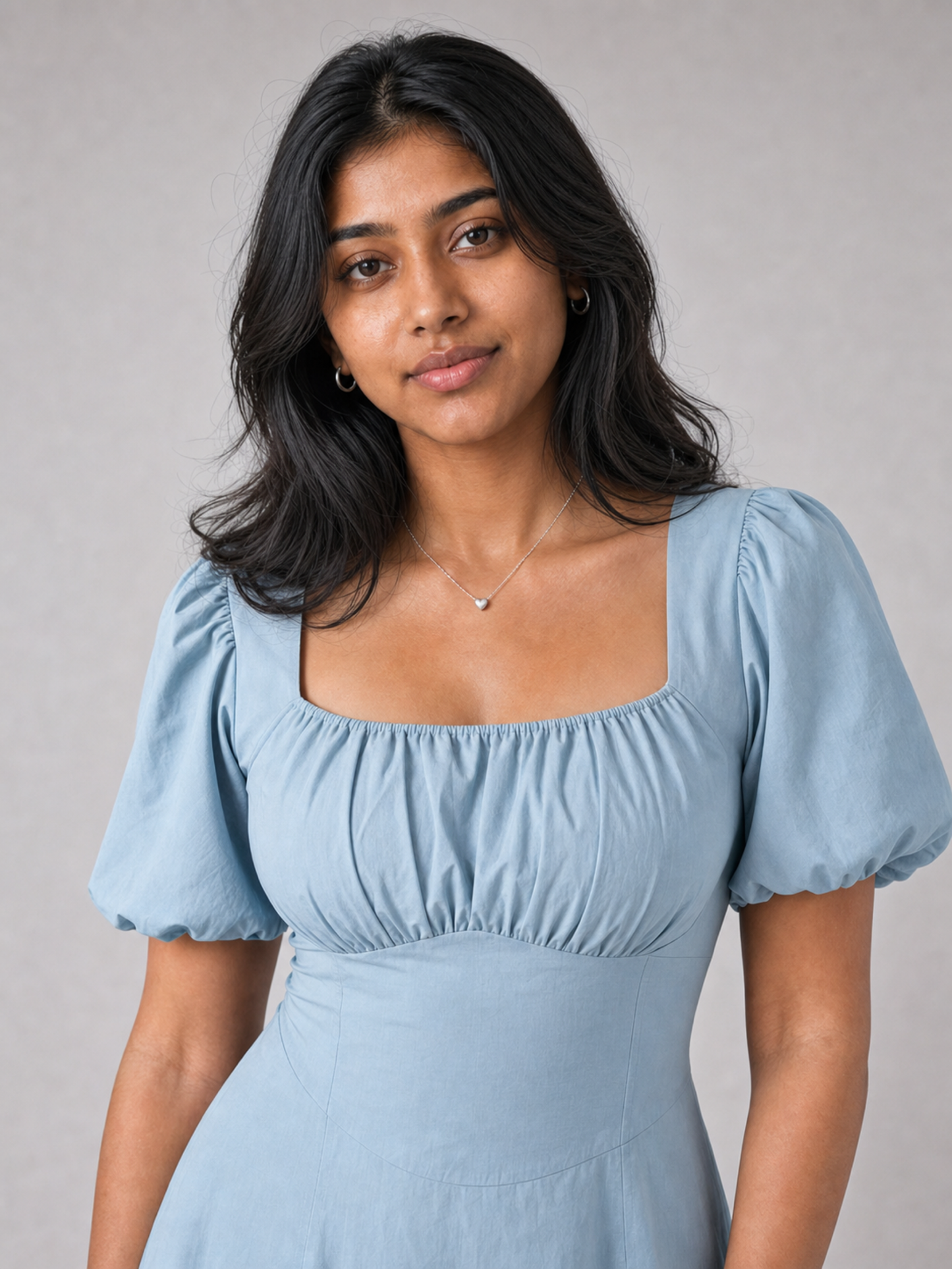 Tula Midi Dress With Basque Waist In Soft Blue