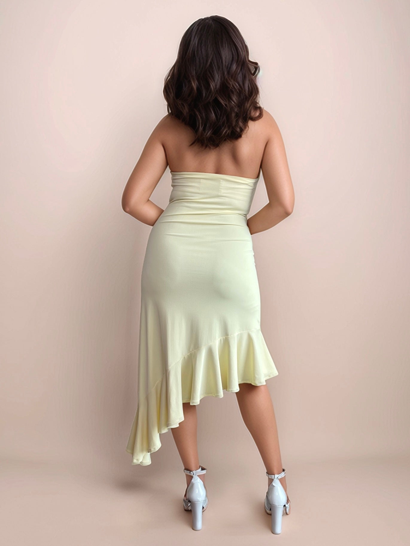 Mona Plunge Cowl Midi Dress In Butter Yellow