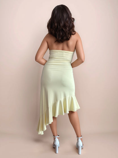 Mona Plunge Cowl Midi Dress In Butter Yellow