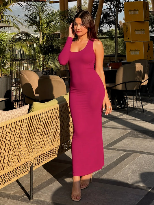 Della One Sleeve Maxi Dress In Cherry Red