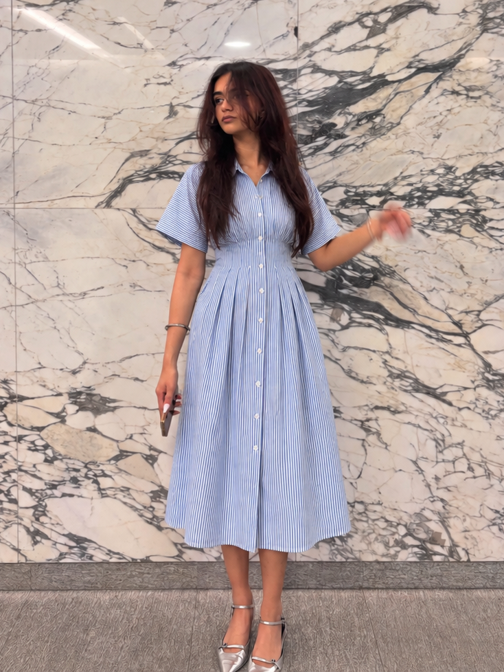 Kira Striped Shirt Dress In Blue