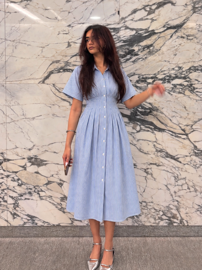 Kira Striped Shirt Dress In Blue