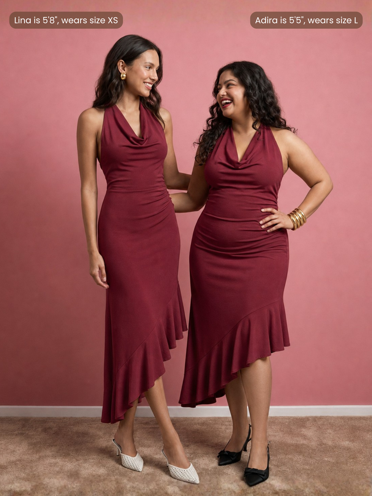 Mona Plunge Cowl Midi Dress In Deep Red
