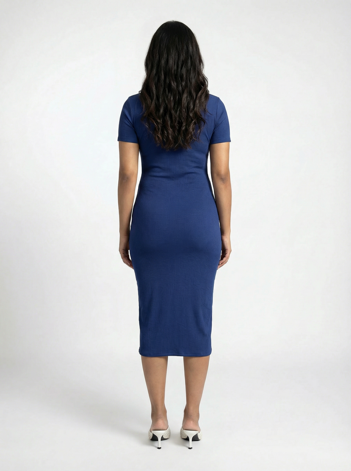 Toby Midi Rib Dress With 2 Way Zipper In Blue