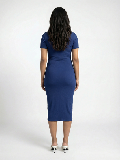 Toby Midi Rib Dress With 2 Way Zipper In Blue