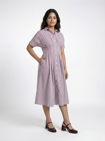 Kira Striped Shirt Dress In Wine