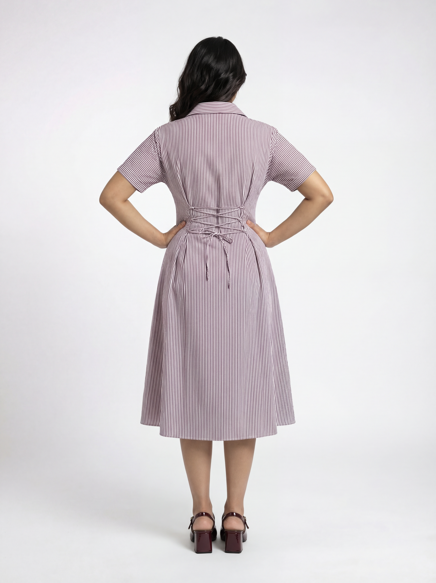 Kira Striped Shirt Dress In Wine