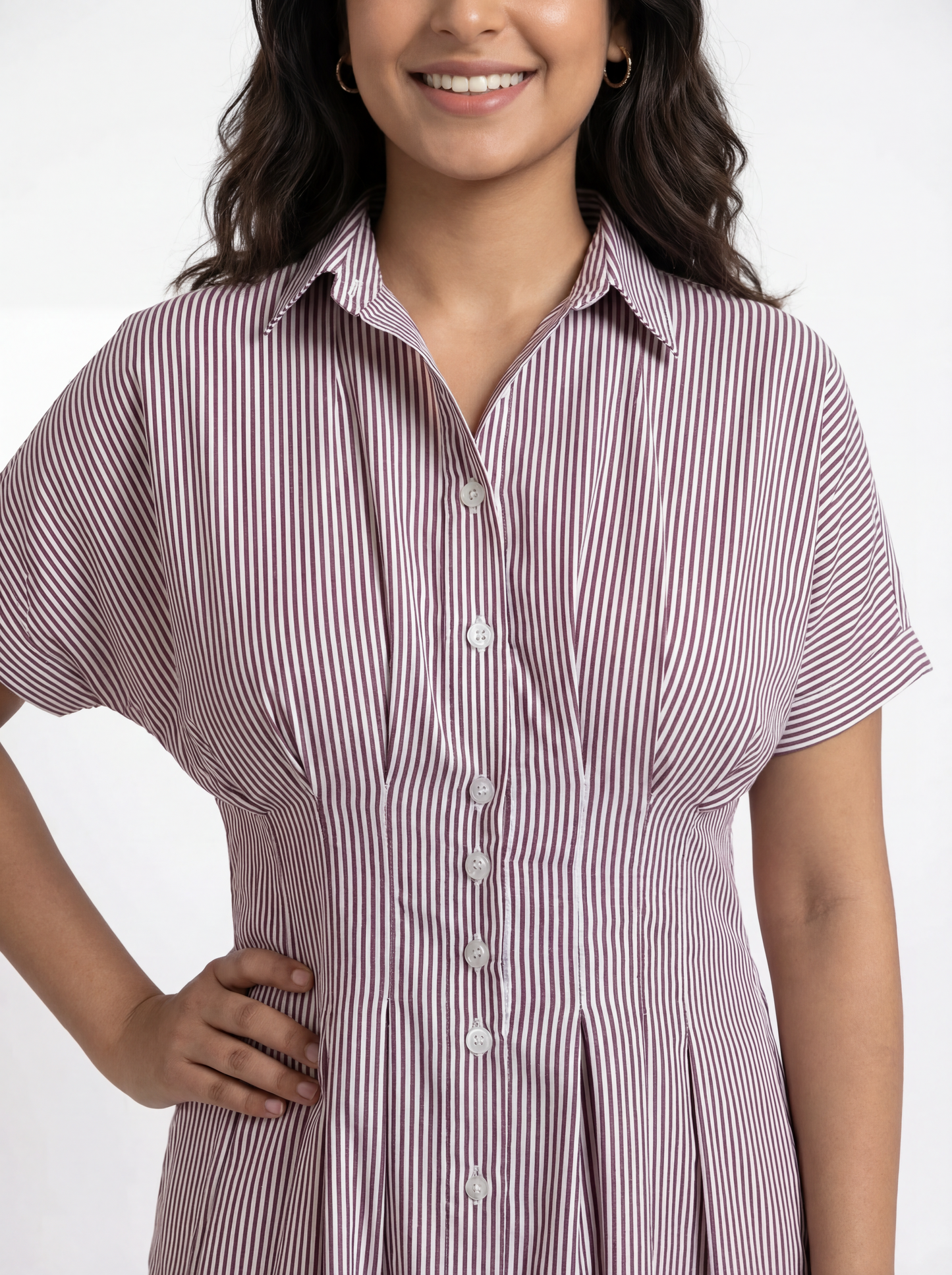 Kira Striped Shirt Dress In Wine