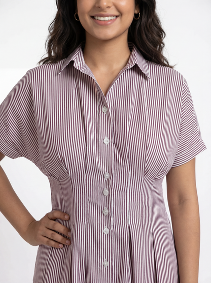 Kira Striped Shirt Dress In Wine