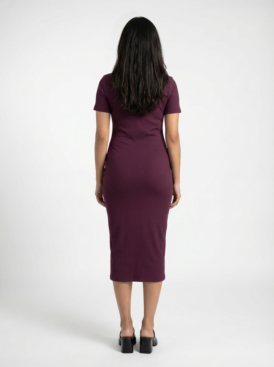 Toby Midi Rib Dress With 2 Way Zipper In Burgundy