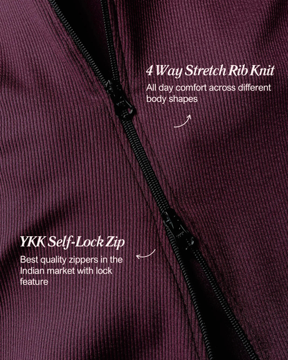 Toby Midi Rib Dress With 2 Way Zipper In Burgundy