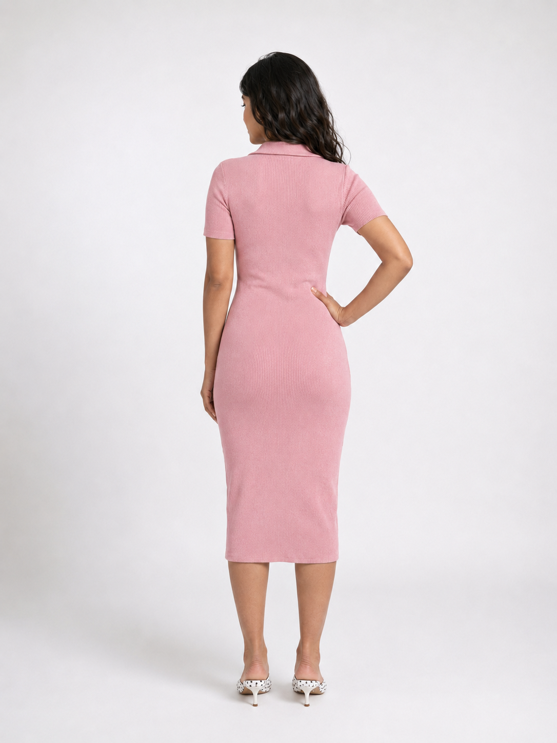 Toby Midi Rib Dress With 2 Way Zipper In Pink