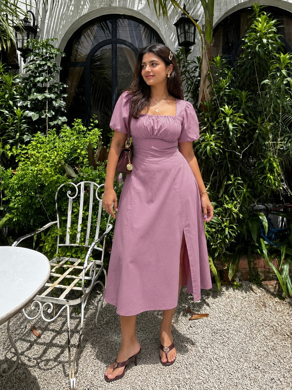 Tula Midi Dress With Basque Waist In Soft Pink