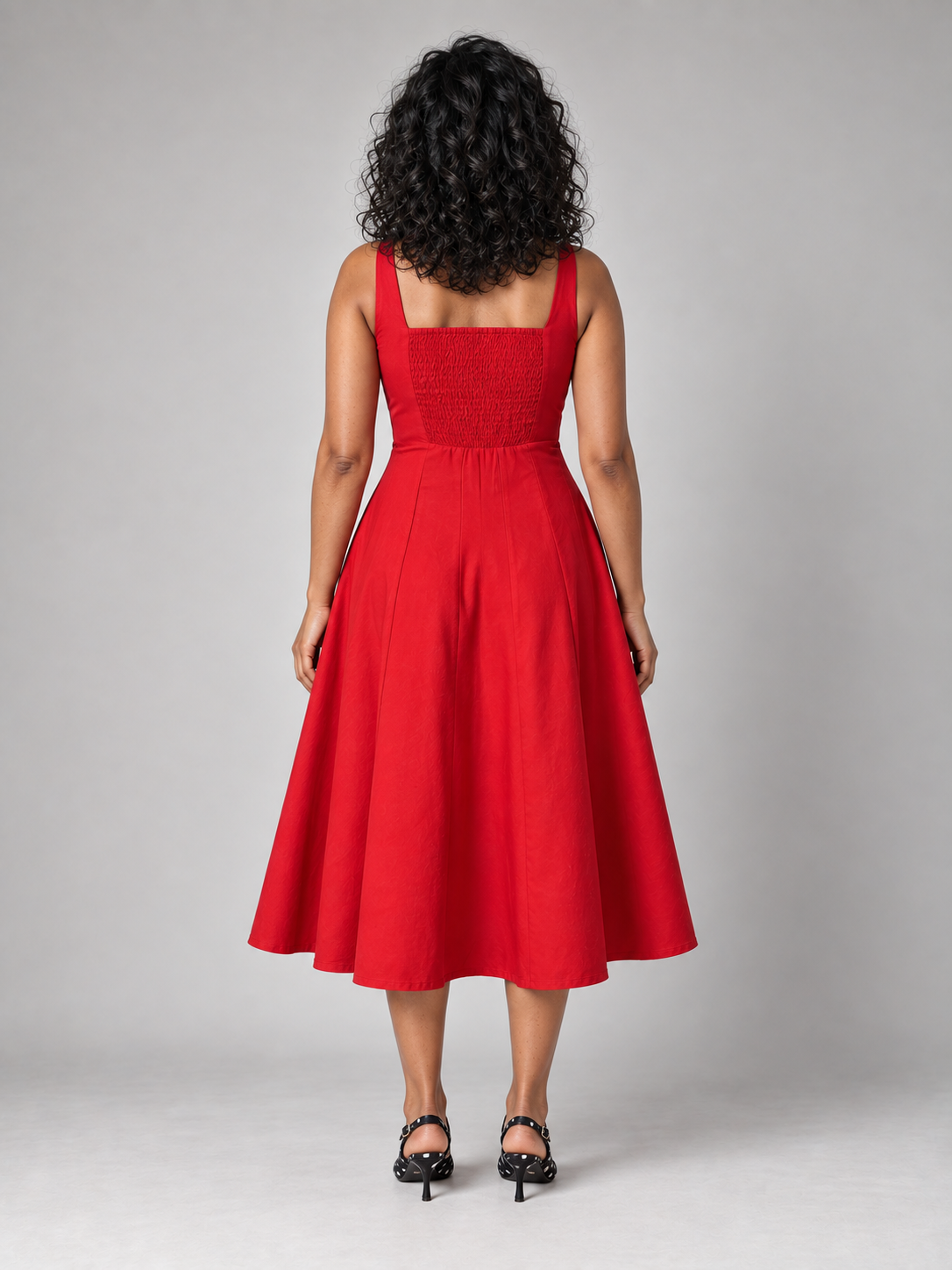 Willa Midi Dress With Panels In Red