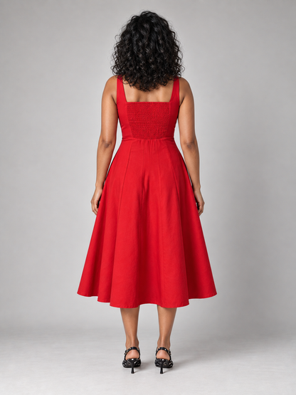 Willa Midi Dress With Panels In Red